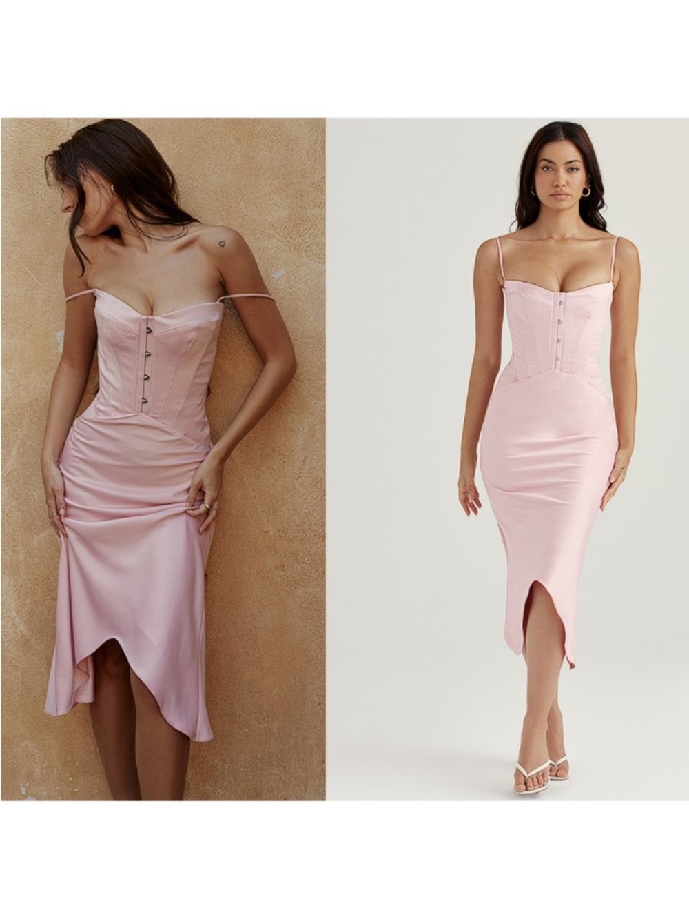 House of CB Imogen Rose Pink Satin Midi Dress
